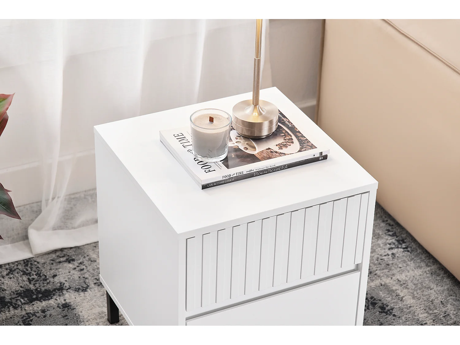 SoBuy FBT157-W - Modern nachtkastje met 2 laden wit B40cm x B40cm x H48cm