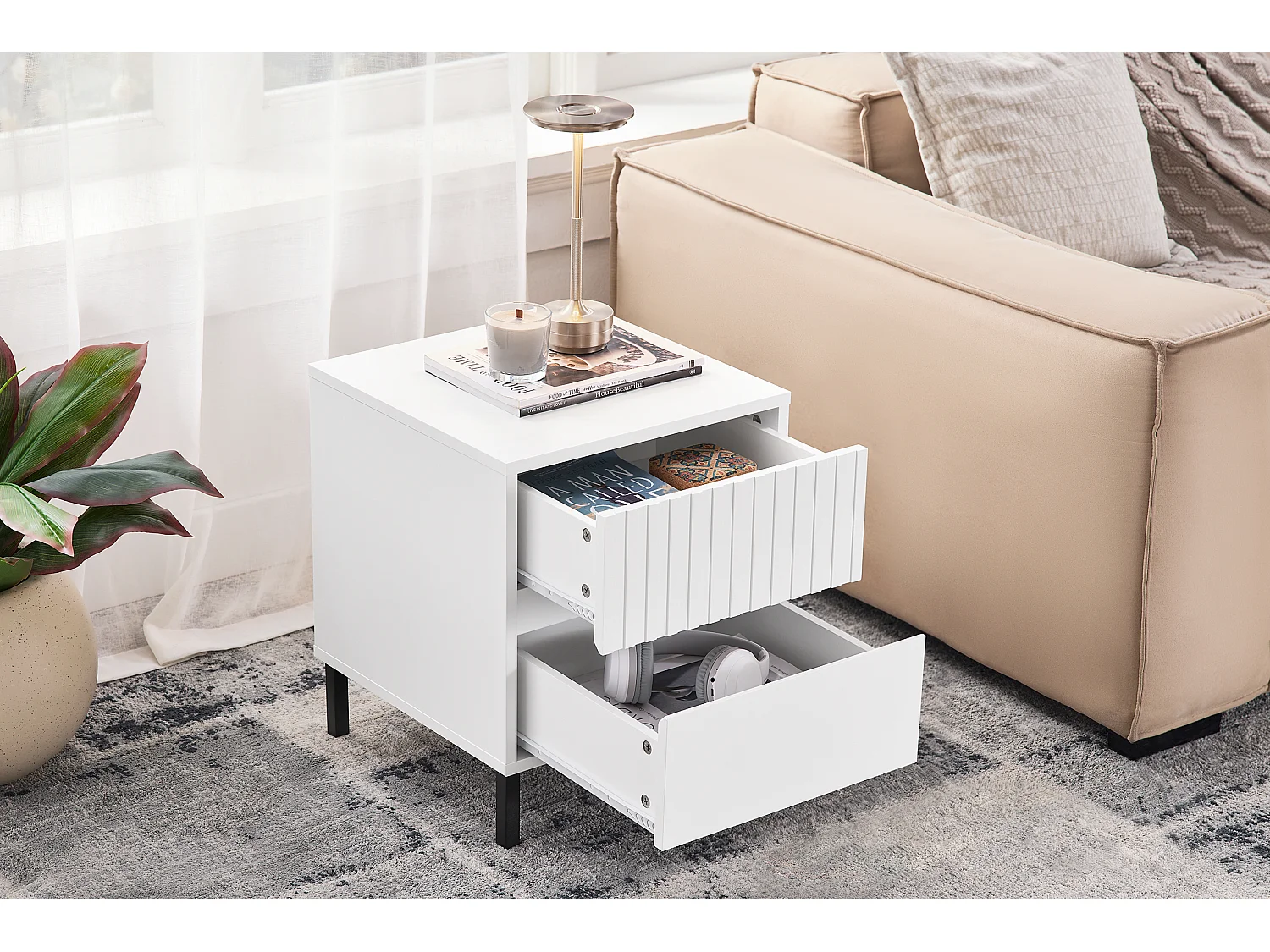 SoBuy FBT157-W - Modern nachtkastje met 2 laden wit B40cm x B40cm x H48cm