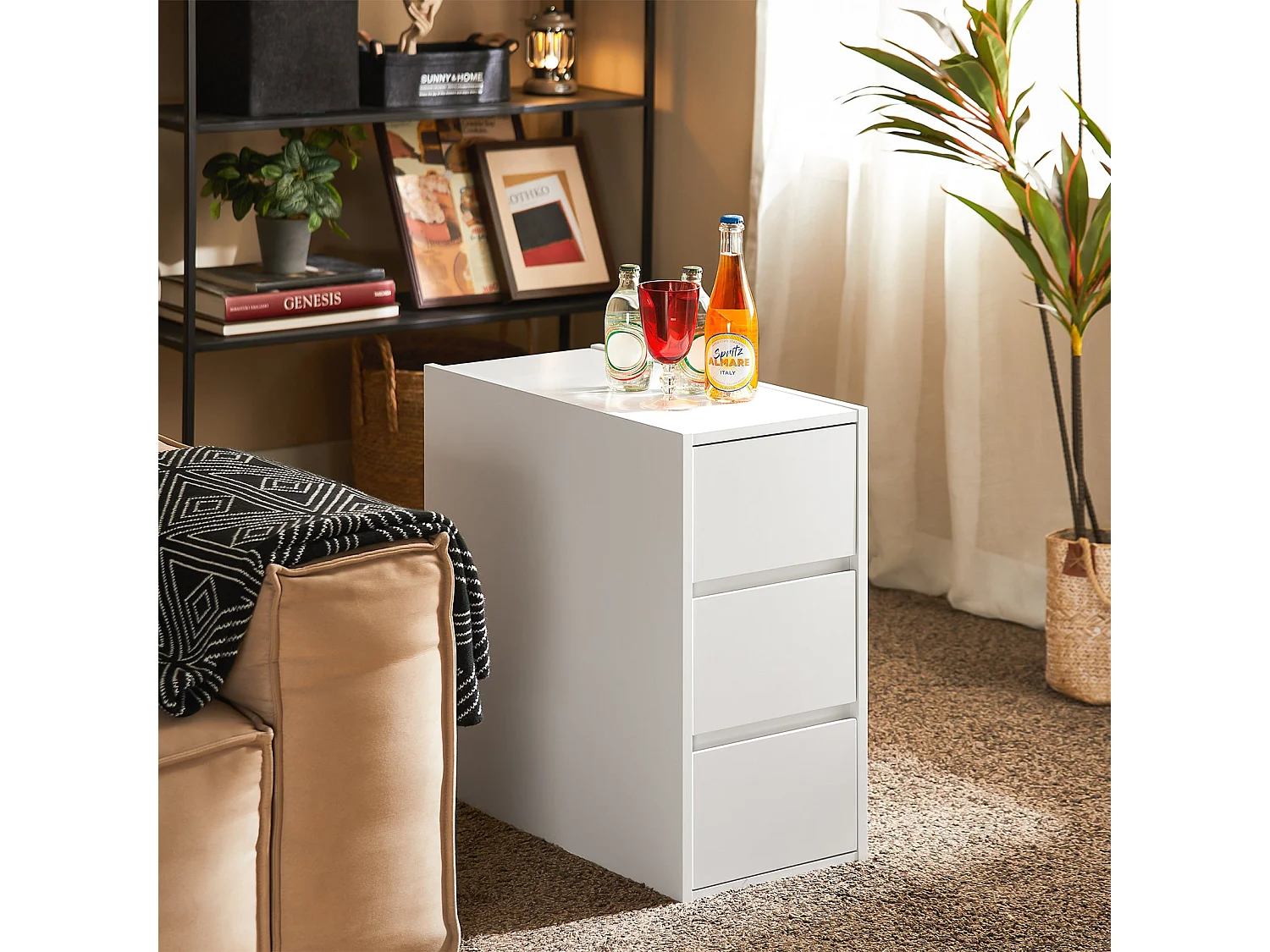 SoBuy FBT144-W Bijzettafel banktafel nachtkastje boxspringbed smal telefoontafel nachtkastje archiefkast wit BHT ca. 30x60x60cm