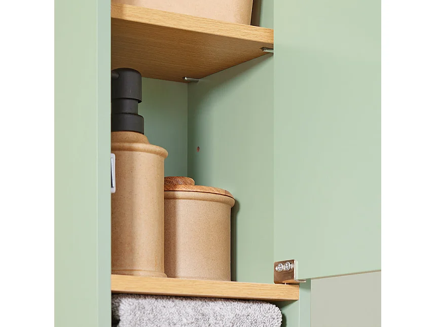 SoBuy Meuble Colonne Salle de Bain, Armoire Étroite 1 Tiroir, 2 Portes, 5 Compartiments, Étagères Réglables, Vert - BZR34-GR