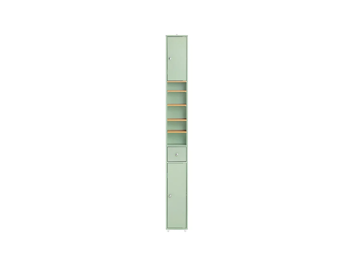SoBuy Meuble Colonne Salle de Bain, Armoire Étroite 1 Tiroir, 2 Portes, 5 Compartiments, Étagères Réglables, Vert - BZR34-GR