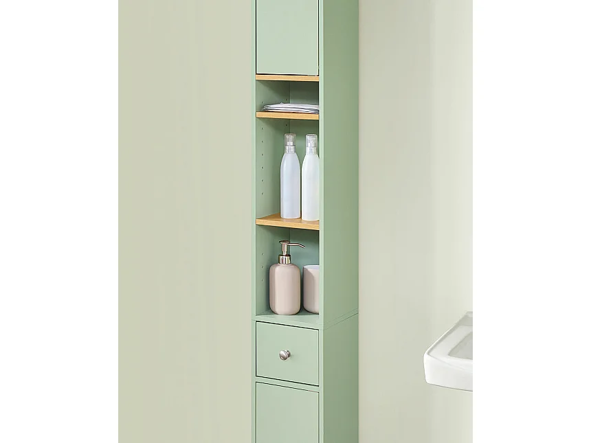 Preventa-SoBuy BZR34-GR Mueble Columna de Baño con 5 Estantes 2 Puertas y 1 Cajón Verde