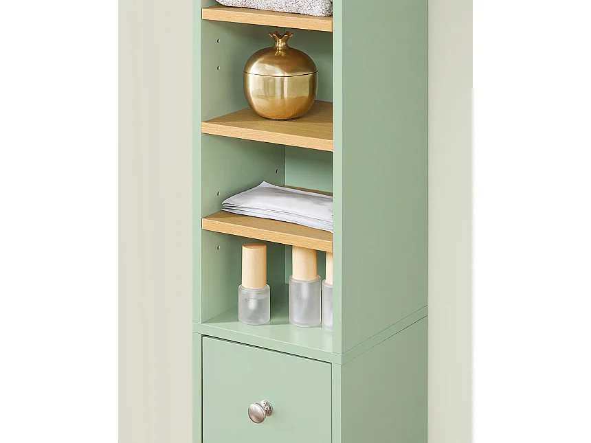 Preventa-SoBuy BZR34-GR Mueble Columna de Baño con 5 Estantes 2 Puertas y 1 Cajón Verde