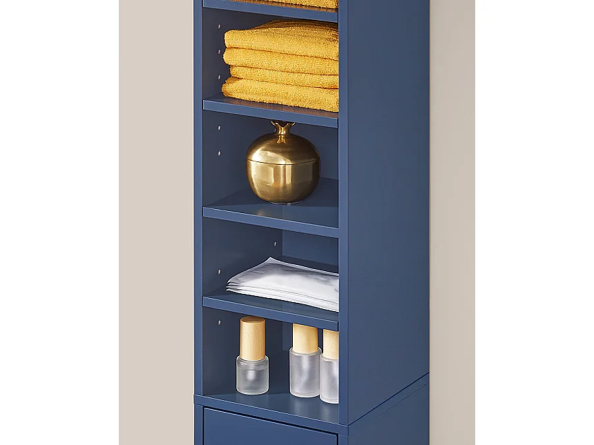 SoBuy Meuble Colonne Salle de Bain, Armoire Étroite 1 Tiroir, 2 Portes, 5 Compartiments, Étagères Réglables, Bleu BZR34-B
