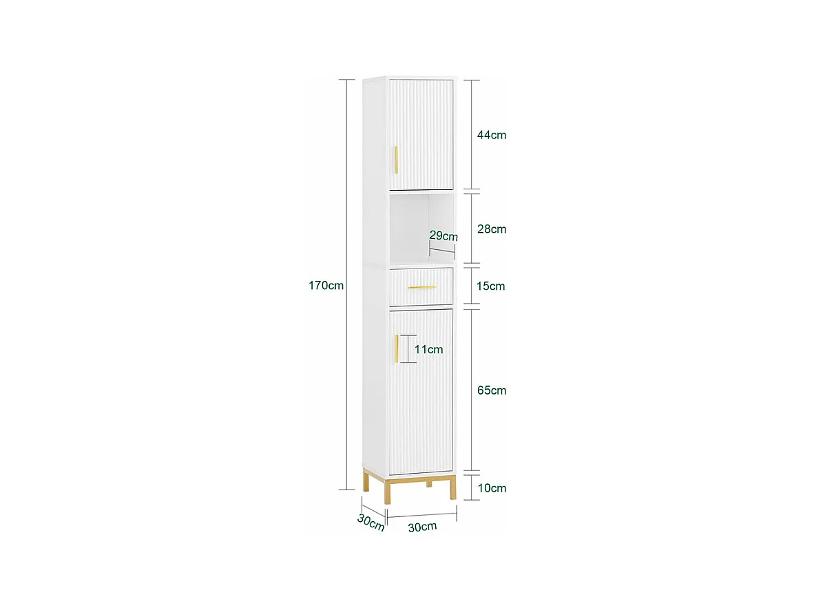 SoBuy BZR181-W Meuble Colonne Salle de Bain, Armoire de Rangement Placard de Rangement Étroite, 1 Compartiment Ouvert, 1 Tiroir et 2 Portes, Blanc