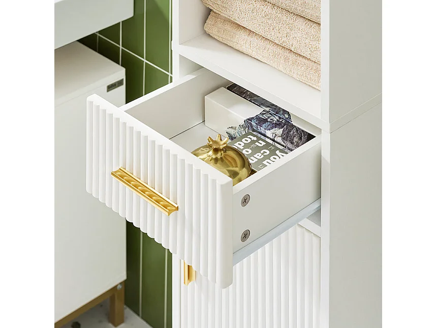 SoBuy BZR181-W Meuble Colonne Salle de Bain, Armoire de Rangement Placard de Rangement Étroite, 1 Compartiment Ouvert, 1 Tiroir et 2 Portes, Blanc