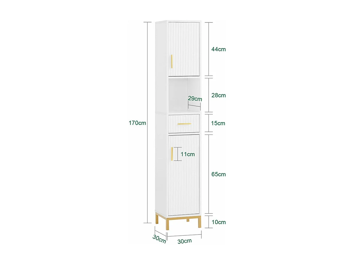 SoBuy BZR181-W Armario Alto de Baño Estrecho Blanco 30x30x170 cm