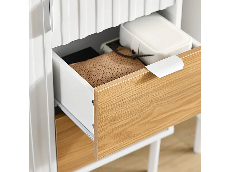 SoBuy FSB91-WN Meuble Chaussures, Commode, Buffet Multifonctionnel pour Entrée, Meuble de Rangement avec 3 Tiroirs et 1 Porte