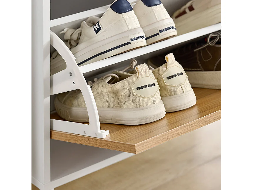 SoBuy FSB91-WN Meuble Chaussures, Commode, Buffet Multifonctionnel pour Entrée, Meuble de Rangement avec 3 Tiroirs et 1 Porte