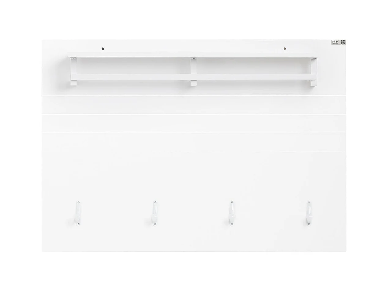 SoBuy FHK36-W Porte-manteau Mural, Étagère Murale, Porte-manteau d'Entrée, Patères avec Étagère Suspendue, Étagère Rangement avec 4 crochets et 1 étagère, Blanc, L1