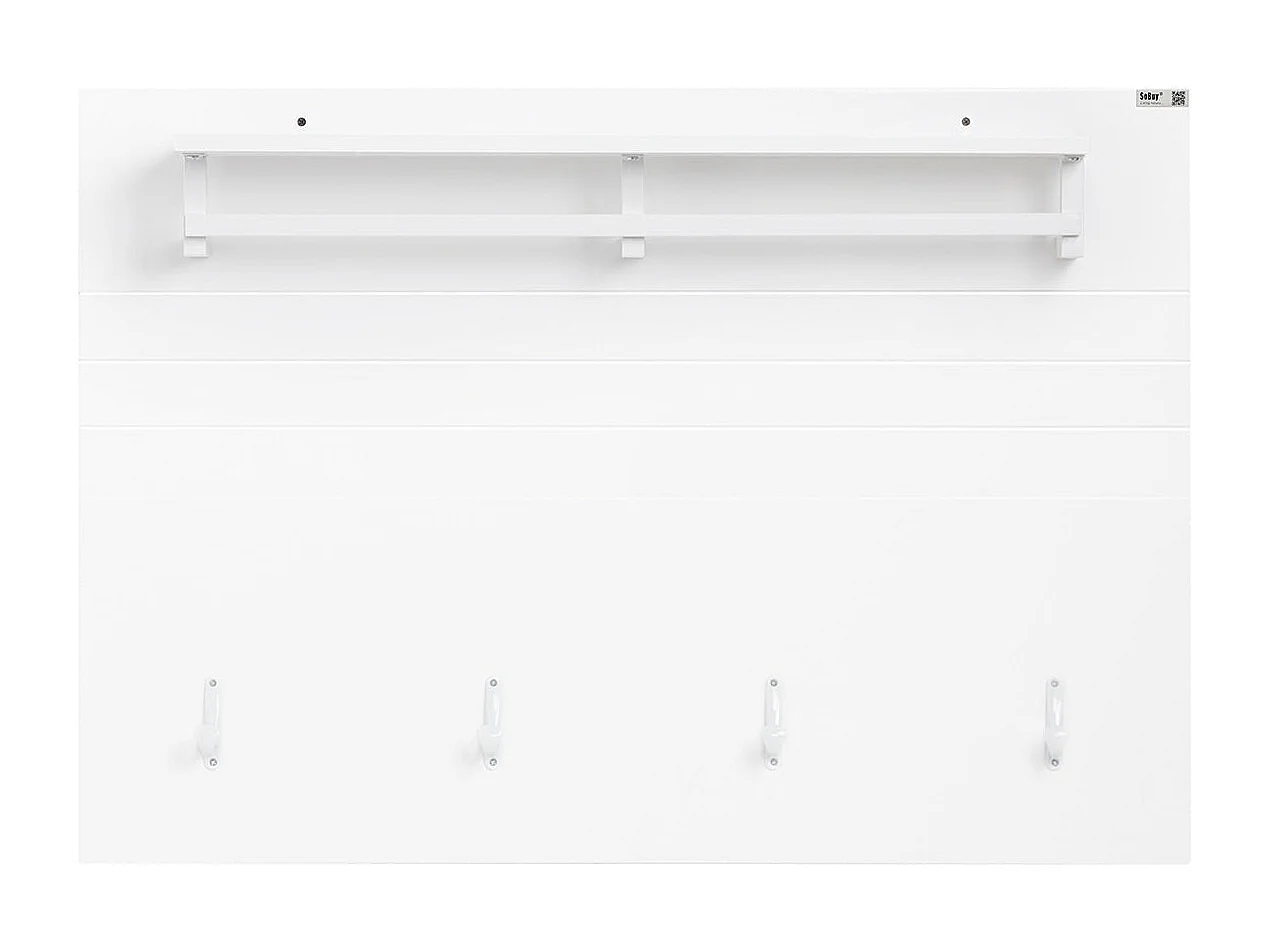 SoBuy FHK36-W Porte-manteau Mural, Étagère Murale, Porte-manteau d'Entrée, Patères avec Étagère Suspendue, Étagère Rangement avec 4 crochets et 1 étagère, Blanc, L1