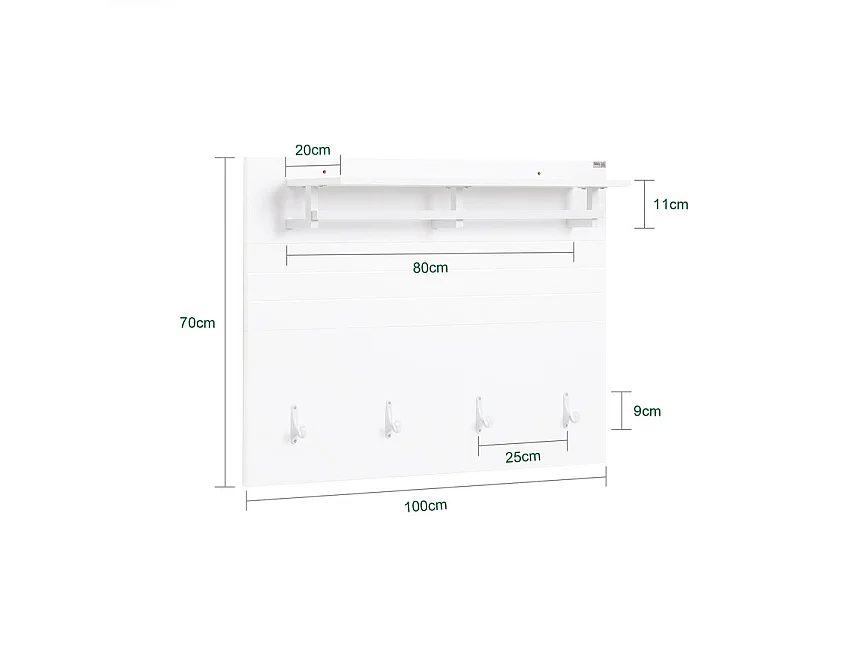 SoBuy FHK36-W Porte-manteau Mural, Étagère Murale, Porte-manteau d'Entrée, Patères avec Étagère Suspendue, Étagère Rangement avec 4 crochets et 1 étagère, Blanc, L1