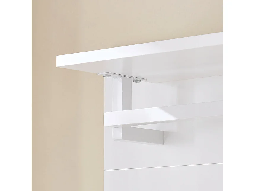 SoBuy FHK36-W Porte-manteau Mural, Étagère Murale, Porte-manteau d'Entrée, Patères avec Étagère Suspendue, Étagère Rangement avec 4 crochets et 1 étagère, Blanc, L1