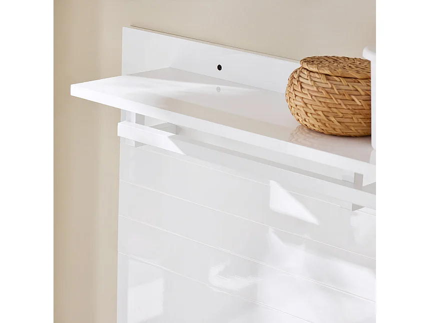 SoBuy FHK36-W Porte-manteau Mural, Étagère Murale, Porte-manteau d'Entrée, Patères avec Étagère Suspendue, Étagère Rangement avec 4 crochets et 1 étagère, Blanc, L1