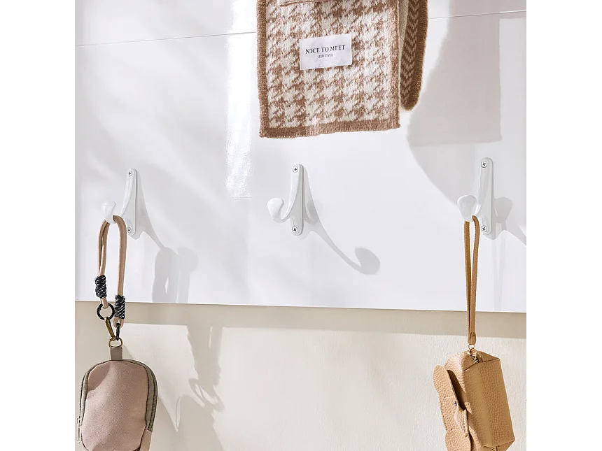 SoBuy FHK36-W Porte-manteau Mural, Étagère Murale, Porte-manteau d'Entrée, Patères avec Étagère Suspendue, Étagère Rangement avec 4 crochets et 1 étagère, Blanc, L1