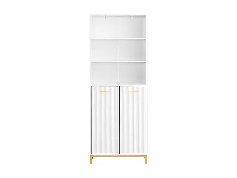 SoBuy Armoire de Salle de Bain Haute avec Sac à Linge, 2 Portes, 2 Paniers Amovibles, 3 Compartiments Ouverts, 65x32x170 cm, Blanc BZR182-W
