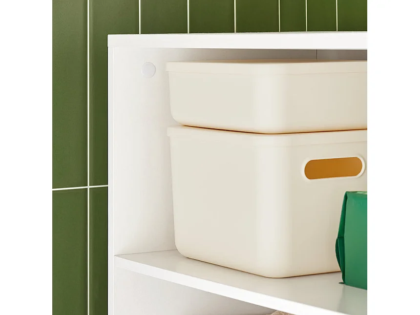 SoBuy Armoire de Salle de Bain Haute avec Sac à Linge, 2 Portes, 2 Paniers Amovibles, 3 Compartiments Ouverts, 65x32x170 cm, Blanc BZR182-W