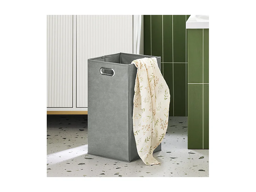 SoBuy Armoire de Salle de Bain Haute avec Sac à Linge, 2 Portes, 2 Paniers Amovibles, 3 Compartiments Ouverts, 65x32x170 cm, Blanc BZR182-W