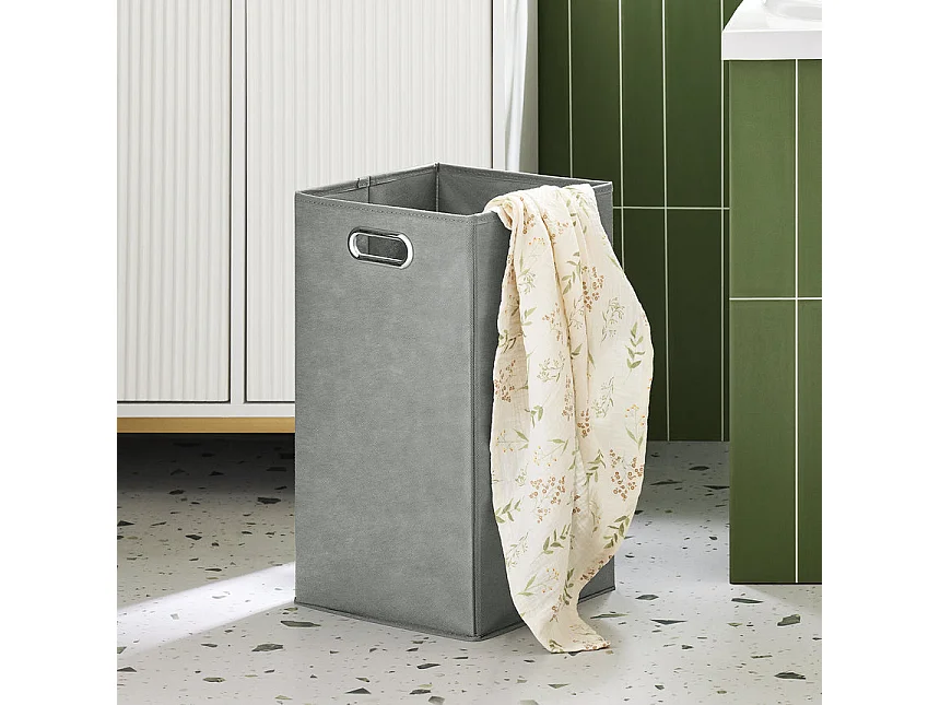 SoBuy Armoire de Salle de Bain Haute avec Sac à Linge, 2 Portes, 2 Paniers Amovibles, 3 Compartiments Ouverts, 65x32x170 cm, Blanc BZR182-W