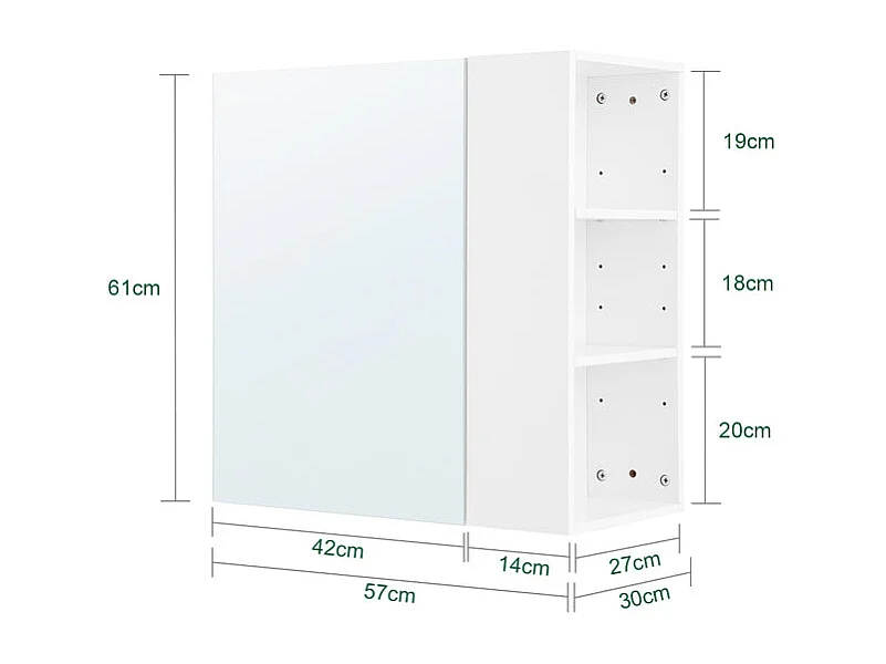SoBuy BZR184-W - Badezimmer Wandschrank mit Spiegel und verstellbaren Regalen L57.0cm x B30.0cm x H6...