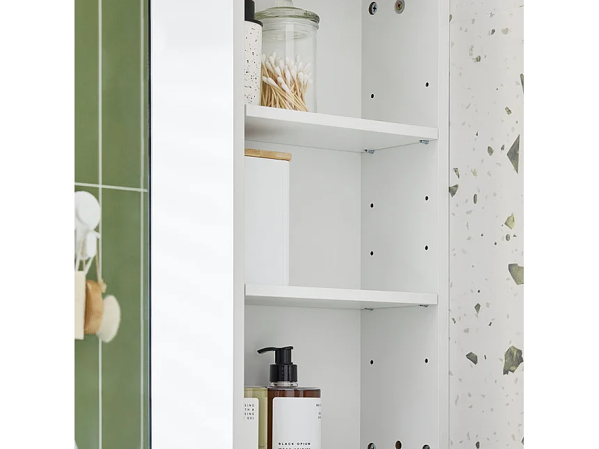 SoBuy BZR184-W - Badezimmer Wandschrank mit Spiegel und verstellbaren Regalen L57.0cm x B30.0cm x H6...