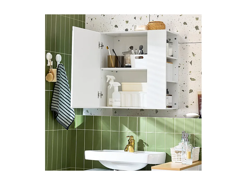 SoBuy BZR184-W - Meuble de salle de bain avec miroir et étagères réglables L57.0cm x L30.0cm x H6...