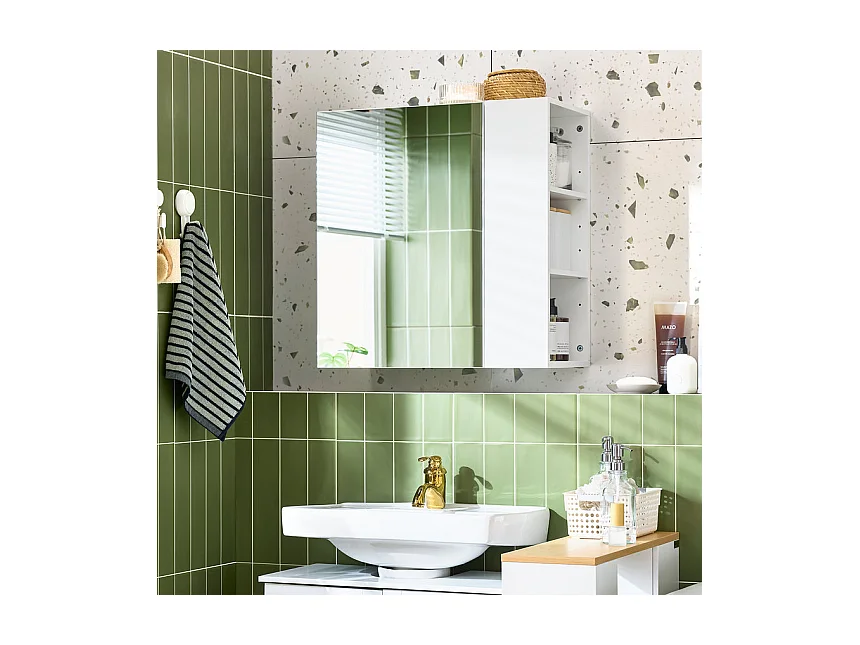 SoBuy BZR184-W - Meuble de salle de bain avec miroir et étagères réglables L57.0cm x L30.0cm x H6...