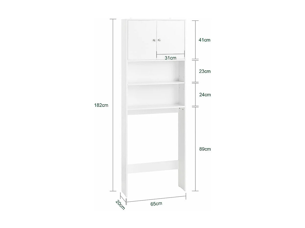 SoBuy BZR165-W Meuble WC Meuble WC au-Dessus de Toilettes avec Dispositif Anti-Basculement, 2 Portes et 2 Étagères Ouvertes