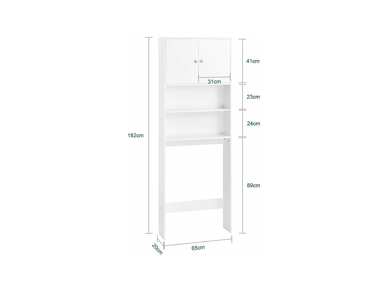 SoBuy BZR165-W Meuble WC Meuble WC au-Dessus de Toilettes avec Dispositif Anti-Basculement, 2 Portes et 2 Étagères Ouvertes
