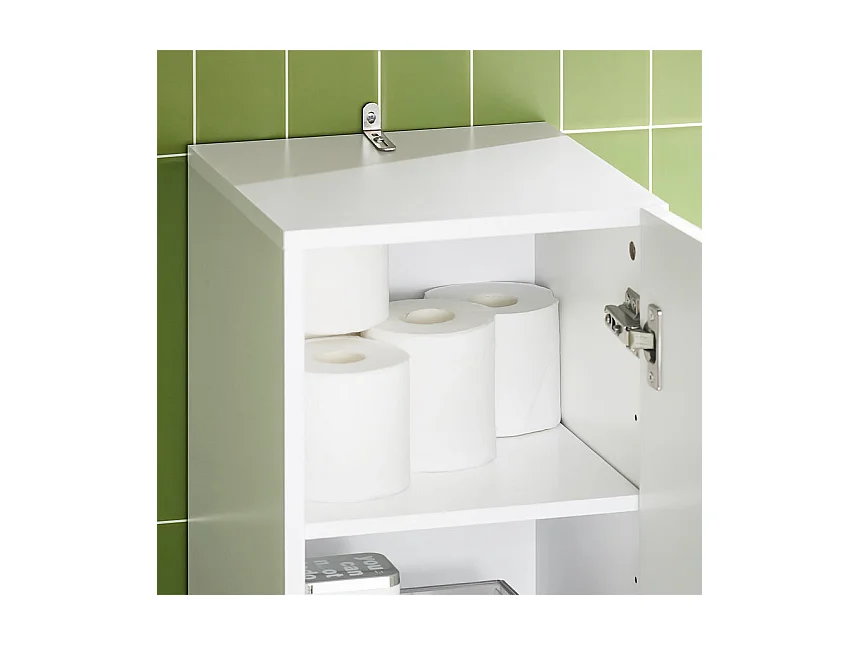 SoBuy Meuble Colonne Salle de Bain, Armoire Étroite 1 Compartiment Ouvert, 1 Tiroir, 2 Portes, 2 Étagères Réglables, 30x31x182 cm, Blanc BZR166-W