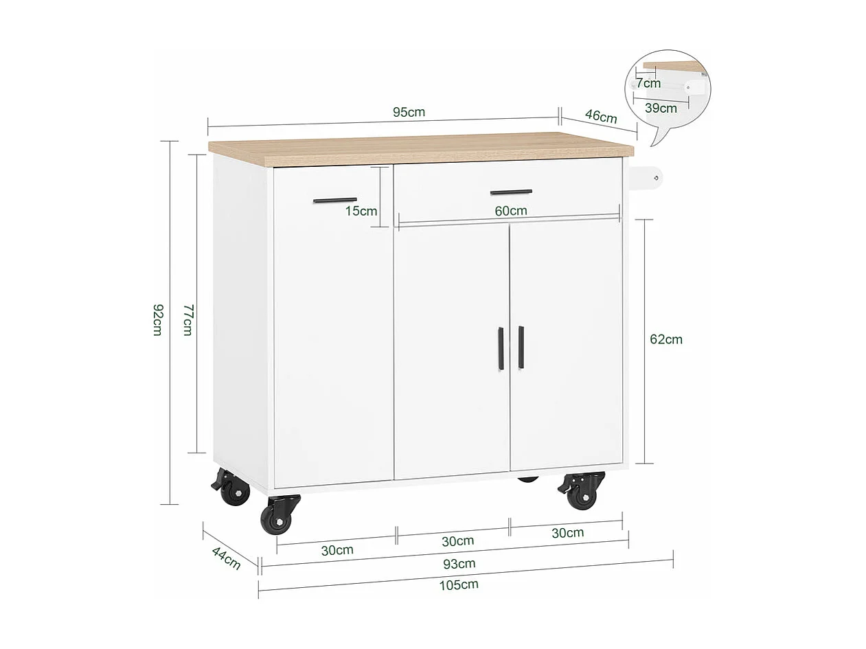 SoBuy armário de cozinha, carrinho de cozinha, carrinho de cozinha com rodas FKW126-WN