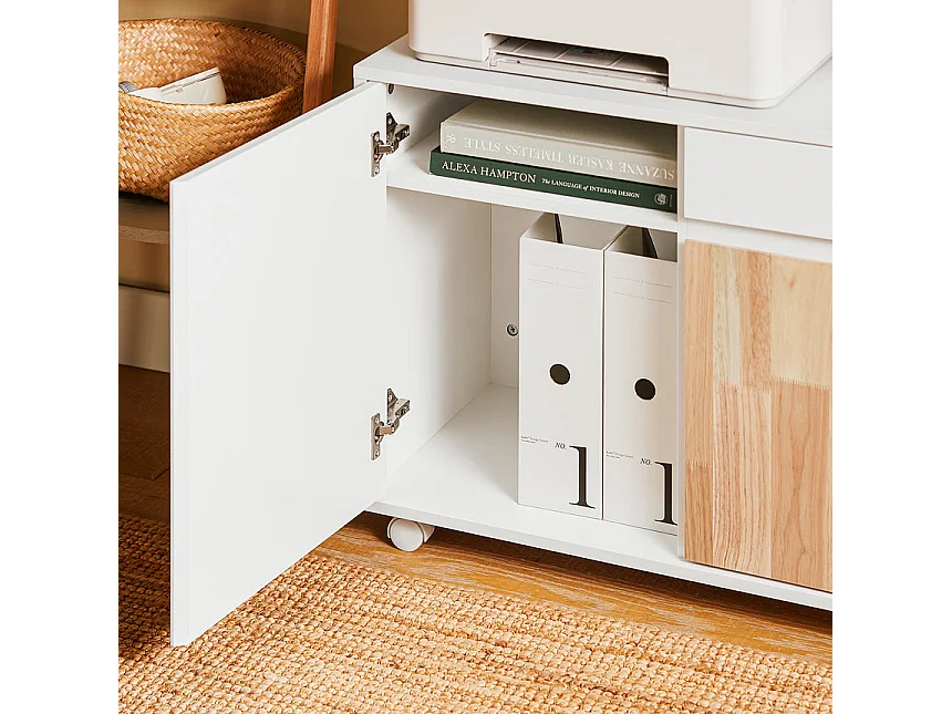 SoBuy Caisson de Bureau à roulettes, Support Imprimante Roulant, Meuble de Rangement avec Tiroirs, Blanc, 65x58x35cm ASK04-WN