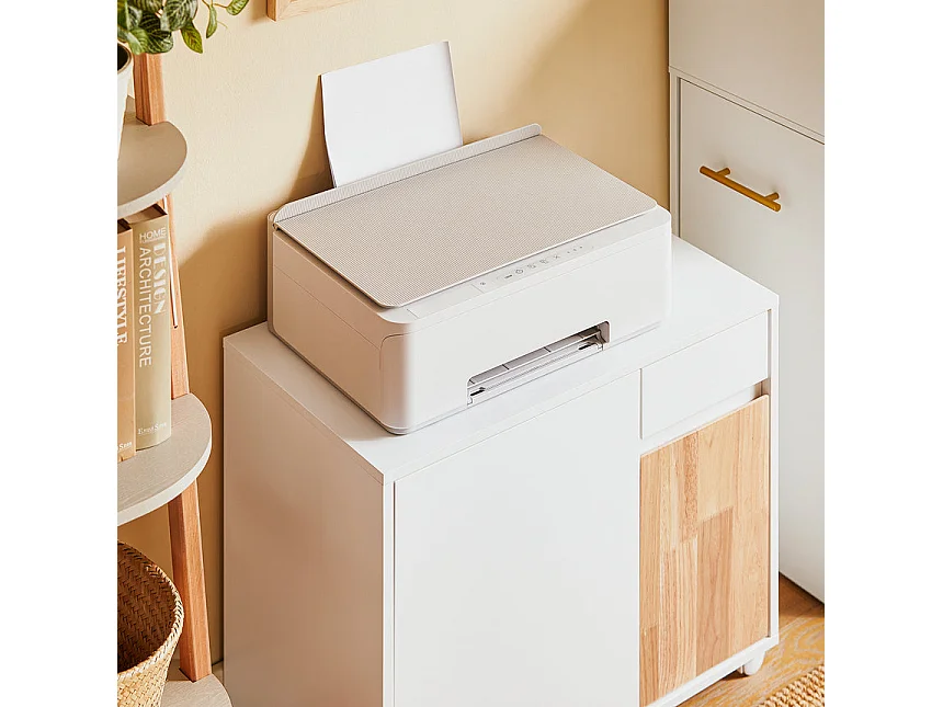 SoBuy Caisson de Bureau à roulettes, Support Imprimante Roulant, Meuble de Rangement avec Tiroirs, Blanc, 65x58x35cm ASK04-WN