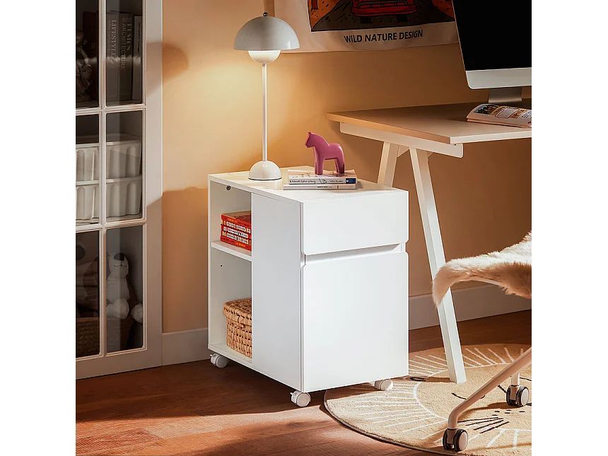 SoBuy ASK05-W - Armoire de bureau multifonctionnelle à roulettes L58.0cm x L35.0cm x H59.3cm