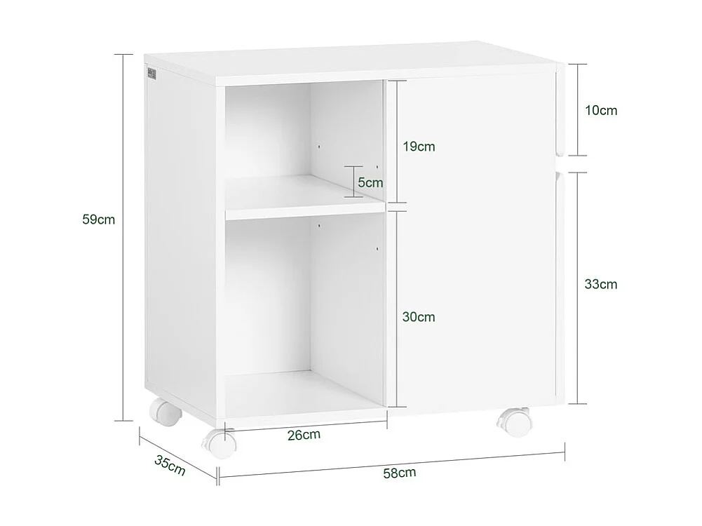 SoBuy ASK05-W - Armoire de bureau multifonctionnelle à roulettes L58.0cm x L35.0cm x H59.3cm