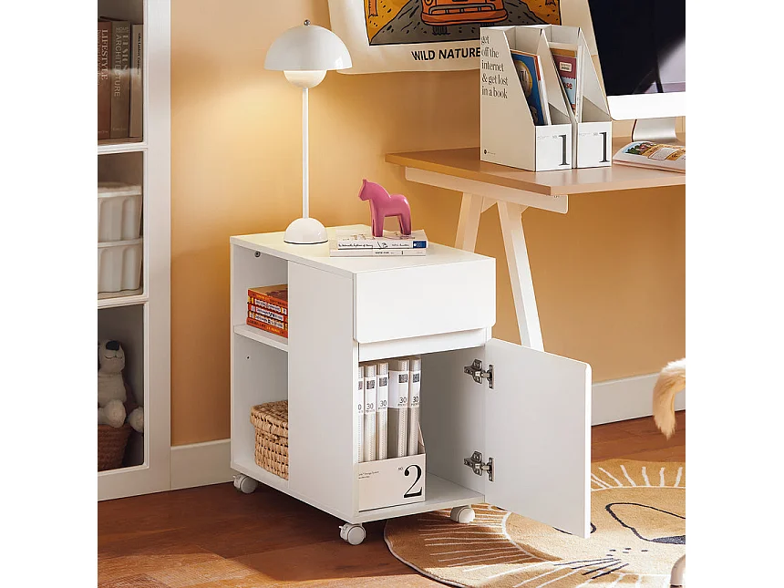 SoBuy ASK05-W - Armoire de bureau multifonctionnelle à roulettes L58.0cm x L35.0cm x H59.3cm