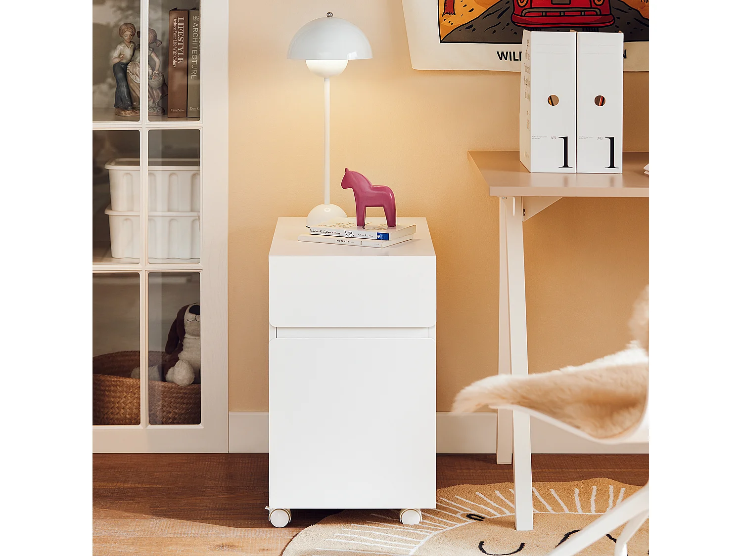 SoBuy ASK05-W - Armoire de bureau multifonctionnelle à roulettes L58.0cm x L35.0cm x H59.3cm