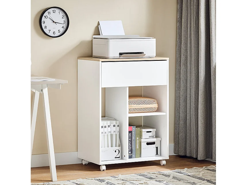 SoBuy ASK10-WN - Chariot de bureau avec tiroir et roulettes L63.0cm x L42.0cm x H88.0cm