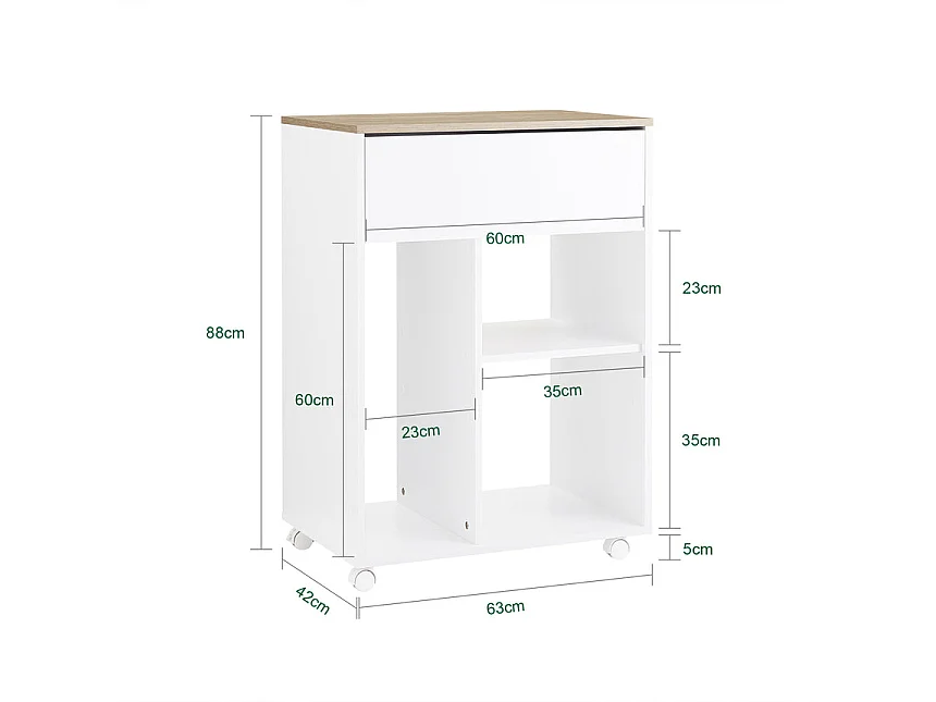 SoBuy ASK10-WN - Chariot de bureau avec tiroir et roulettes L63.0cm x L42.0cm x H88.0cm