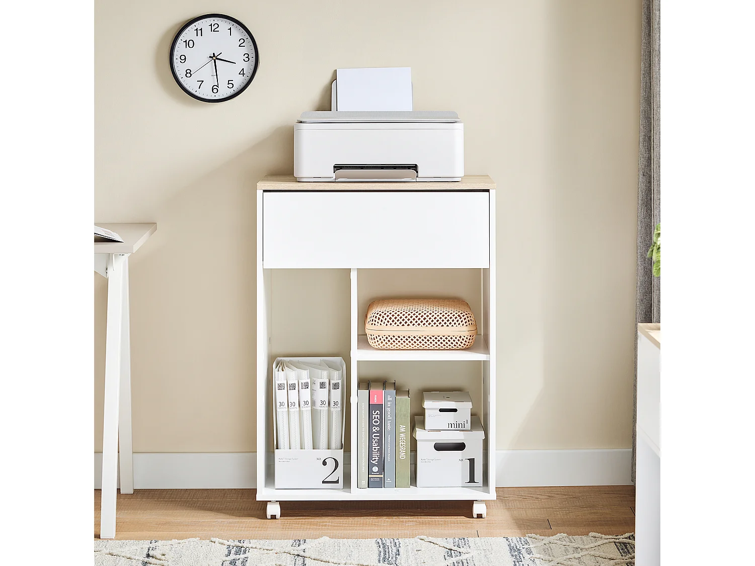 SoBuy ASK10-WN - Chariot de bureau avec tiroir et roulettes L63.0cm x L42.0cm x H88.0cm