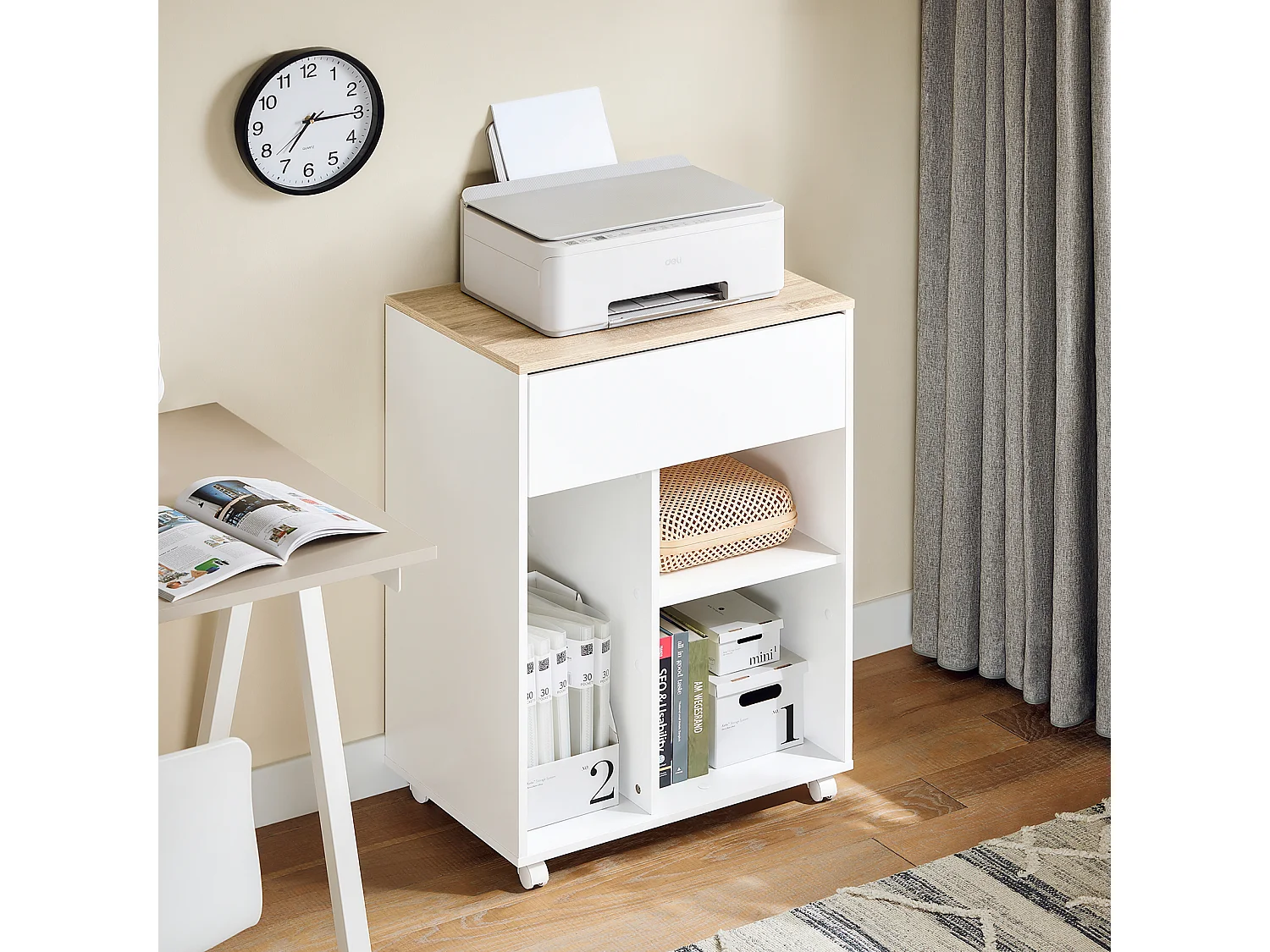 SoBuy ASK10-WN - Chariot de bureau avec tiroir et roulettes L63.0cm x L42.0cm x H88.0cm