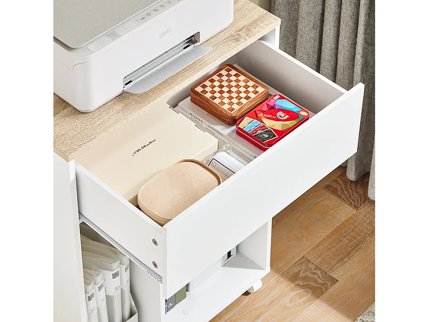 SoBuy ASK10-WN - Chariot de bureau avec tiroir et roulettes L63.0cm x L42.0cm x H88.0cm