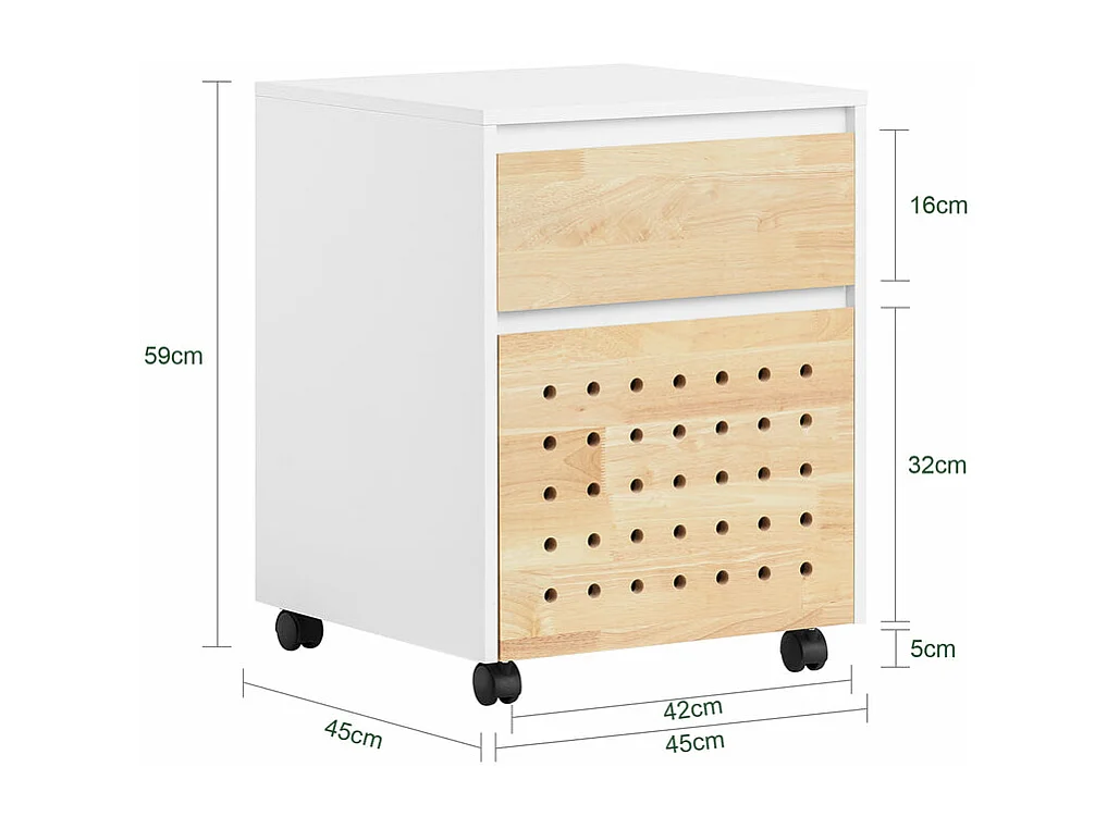 SoBuy ASK06-WN Caisson de Bureau à Roulettes, Organiseur Bureau, Meuble de Rangement Bureau, Caisson de Rangement Bureau avec Tiroirs – 45x45x59 cm, Blanc