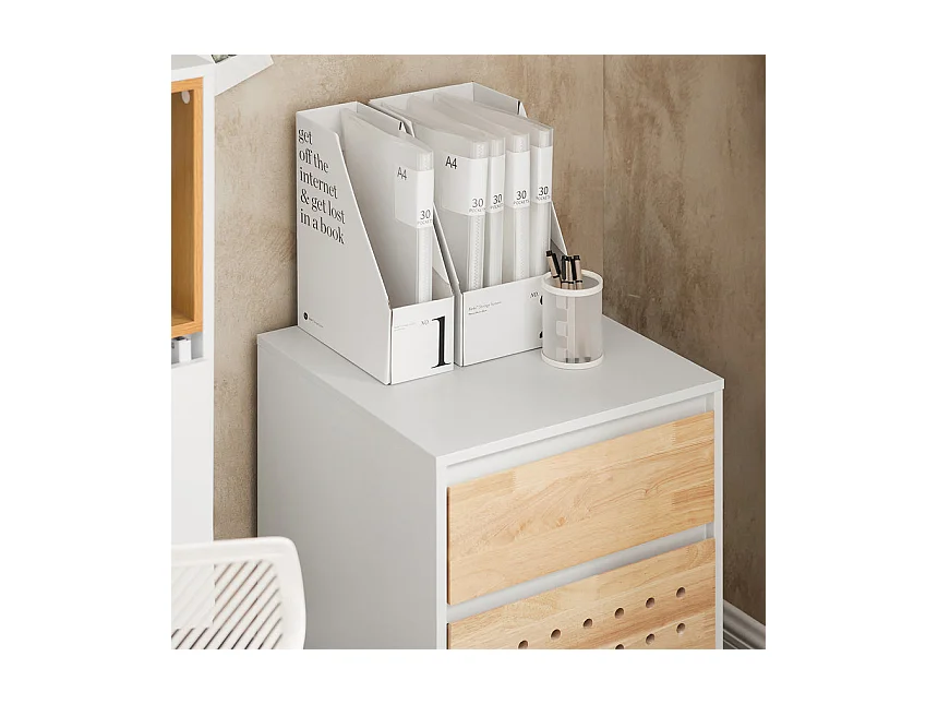 SoBuy ASK06-WN Caisson de Bureau à Roulettes, Organiseur Bureau, Meuble de Rangement Bureau, Caisson de Rangement Bureau avec Tiroirs – 45x45x59 cm, Blanc