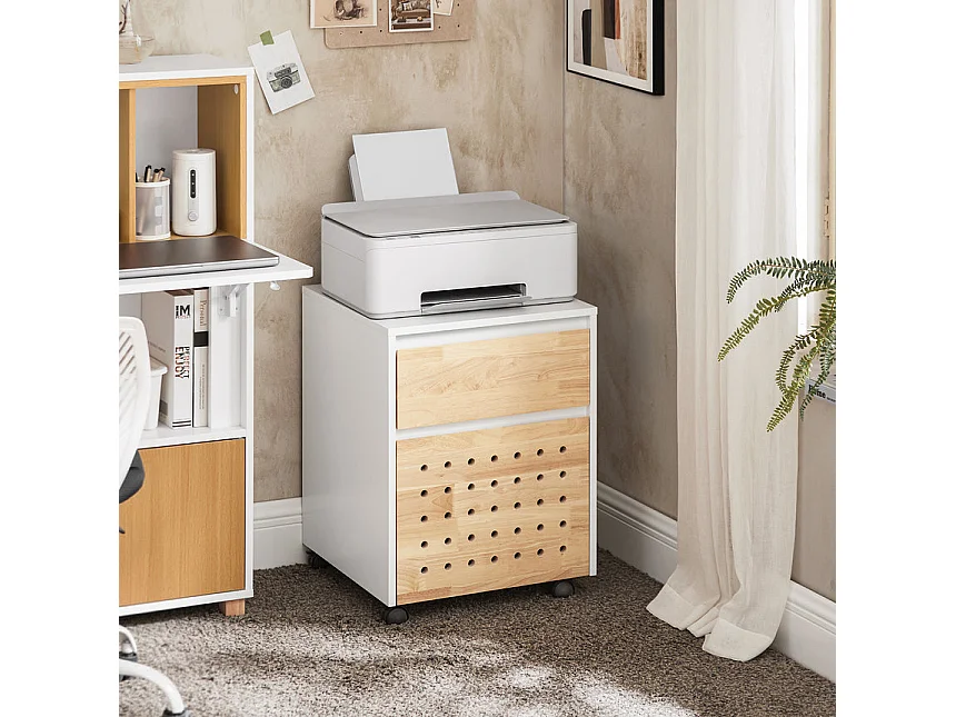 SoBuy ASK06-WN Caisson de Bureau à Roulettes, Organiseur Bureau, Meuble de Rangement Bureau, Caisson de Rangement Bureau avec Tiroirs – 45x45x59 cm, Blanc