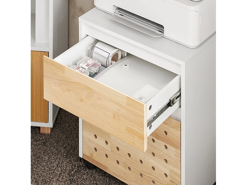 SoBuy ASK06-WN Caisson de Bureau à Roulettes, Organiseur Bureau, Meuble de Rangement Bureau, Caisson de Rangement Bureau avec Tiroirs – 45x45x59 cm, Blanc