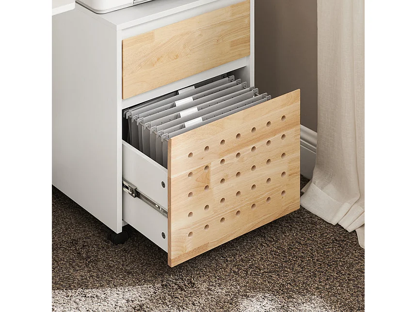 SoBuy ASK06-WN Caisson de Bureau à Roulettes, Organiseur Bureau, Meuble de Rangement Bureau, Caisson de Rangement Bureau avec Tiroirs – 45x45x59 cm, Blanc