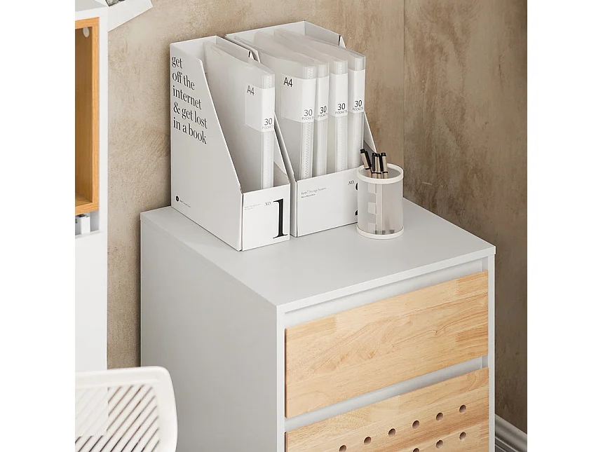 SoBuy ASK06-WN Caisson de Bureau à Roulettes, Organiseur Bureau, Meuble de Rangement Bureau, Caisson de Rangement Bureau avec Tiroirs – 45x45x59 cm, Blanc