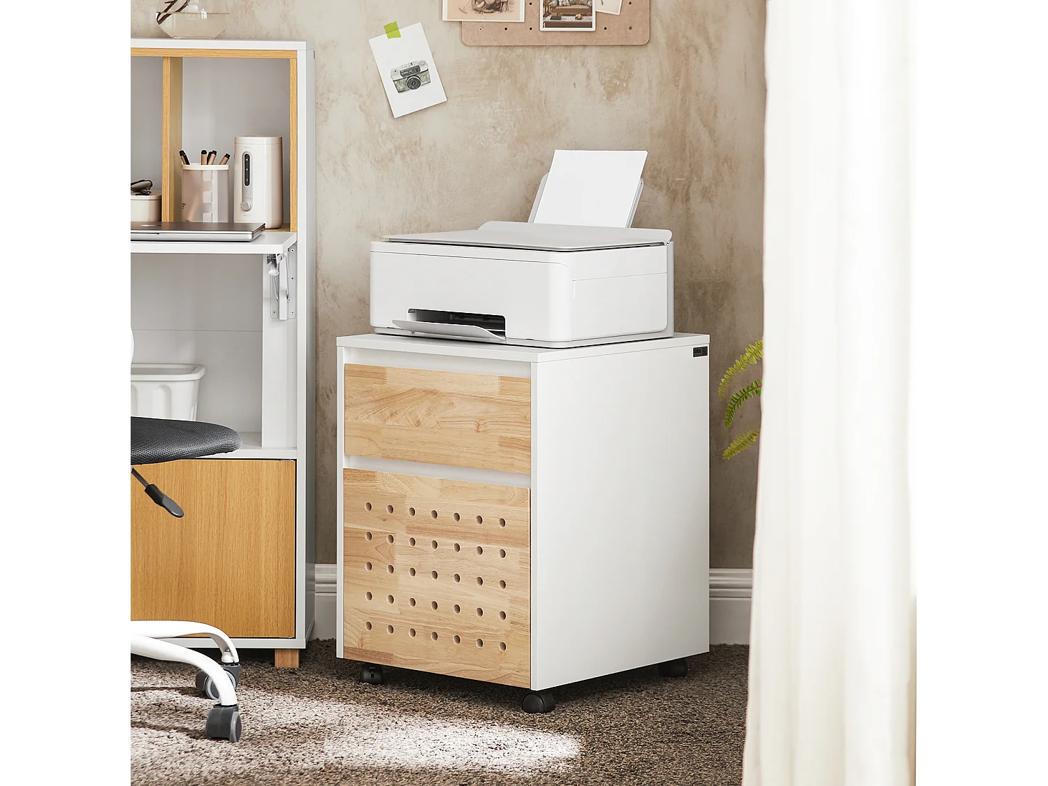 SoBuy ASK06-WN Caisson de Bureau à Roulettes, Organiseur Bureau, Meuble de Rangement Bureau, Caisson de Rangement Bureau avec Tiroirs – 45x45x59 cm, Blanc