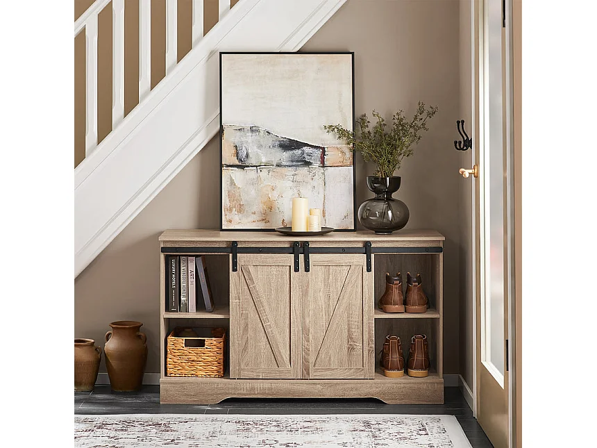 SoBuy FSB60-E Meuble Bas Placard de Rangement Commode avec Porte de Grange Coulissante Armoire à Chaussures Commode à Chaussures